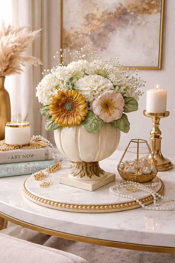 Image 1 of Decorative Ceramic Vase with Floral Relief – Elegant Interior Accent