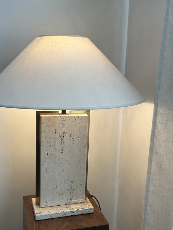 Image 1 of Vintage Camille Breesch table lamp – travertine & brass – mid-century design