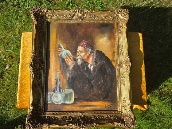 Dipinto a olio vintage di alchimista di metà secolo – Dipinti e disegni, Tela (photo 6 of 16)