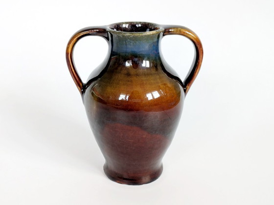 Image 1 of Anfora in ceramica vintage, smalto Fat Lava, decorazione da mensola in stile boho di metà secolo.