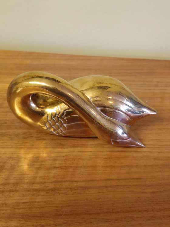 Image 1 of Vintage Zware Messing Zwanen Zwaan Vogels Beelden
