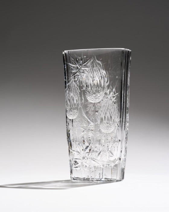 Image 1 of Jarrón "Cardo" de cristal de Bohemia de Josef Švarc Poděbrady Bohemia Glassworks checo en caja original