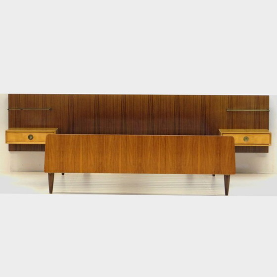 Image 1 of Vintage bed with bedside tables in teak and maple, 1960s