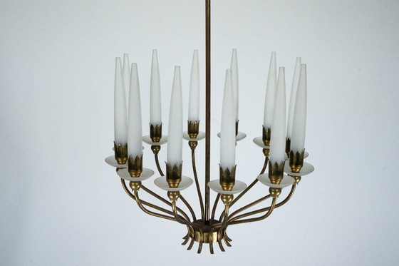 Image 1 of Rare lustre à 12 lumières d'Angelo Lelii pour Arredoluce, Italie 1953