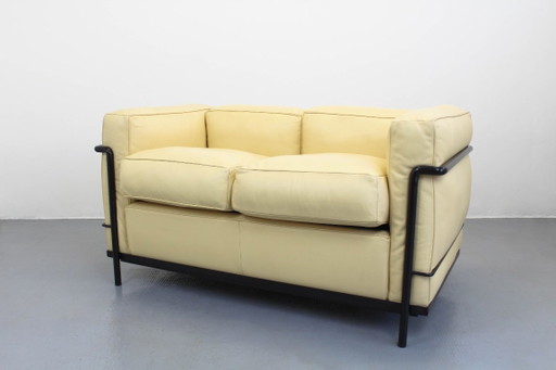 Lc2 Sofa Cremefarbenes Leder, Le Corbusier, Cassina, Charlotte Perriand Sitze
