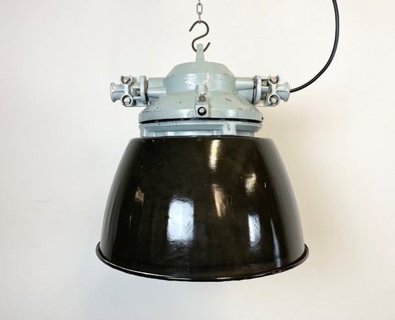 Image 1 of Grey Explosion Proof Lamp with Black Enameled Shade, 1970s