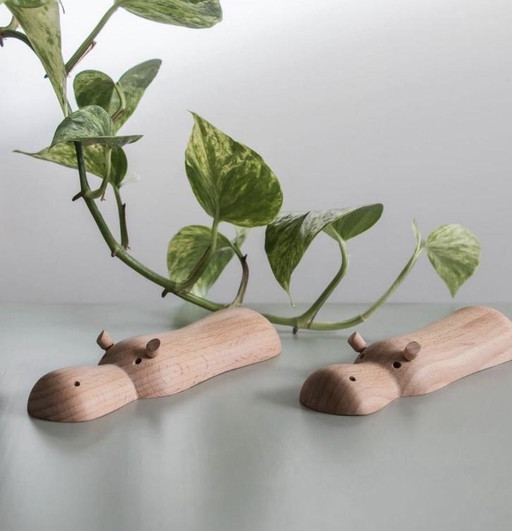 Unique handmade wooden hippo