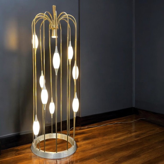 Image 1 of Lampada da terra a gabbia per uccelli con cascata a goccia, in stile metà secolo moderno