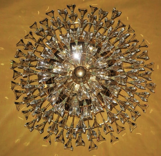 Image 1 of Plafonnier Stilkronen en laiton doré et cristal, Italie, années 1970