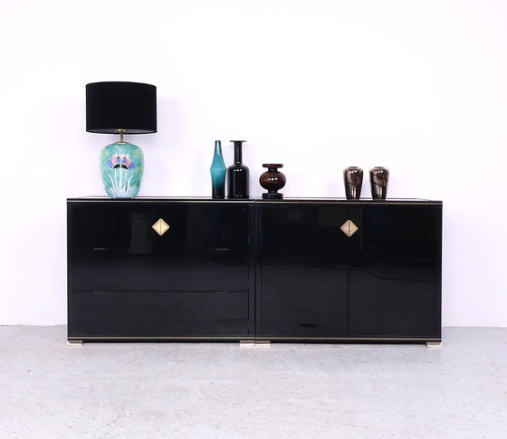 Image 1 of Black and gold Art Deco cabinets by Pierre Vandel, 1970s