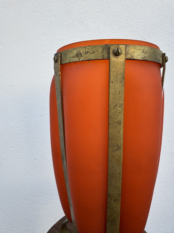 Vaso in pasta di vetro satinato con montatura in ottone anni '60 – Vasi, Glass, Brass (photo 2 of 15)