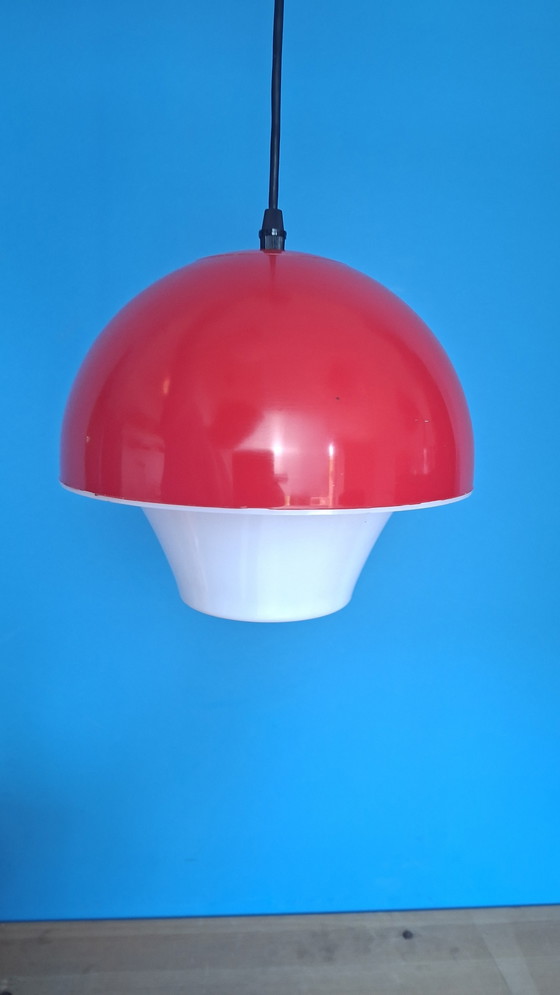 Image 1 of Red vintage space age massive mushroom pendant lamp