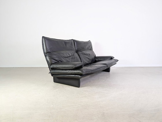 Image 1 of Vintage Italian 2-seater design sofa, black leather, 1980s