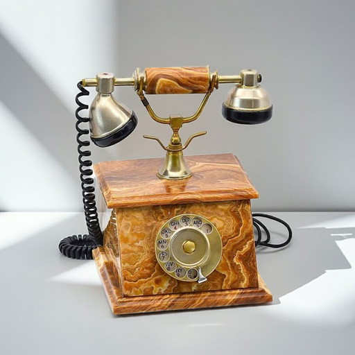 Telefono rotante vintage in marmo onice