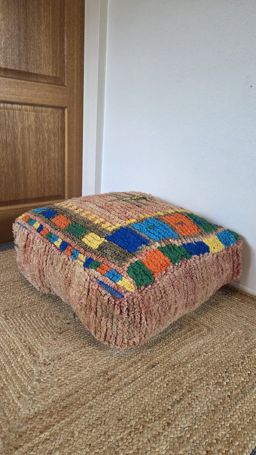Colorful Berber pouf, playful seat cushion
