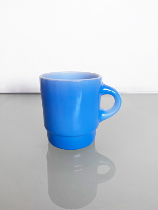  Vintage set of five blue Anchor Hocking Fire king 70s mugs