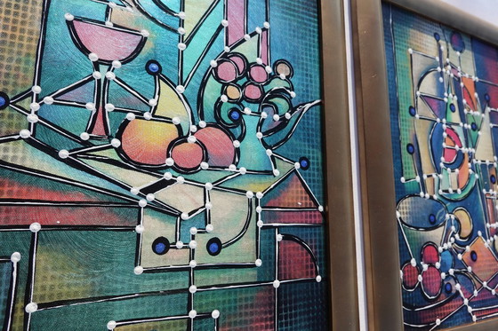 Image 1 of Kubisme A1438 - abstracte schilderijen - tweeluik