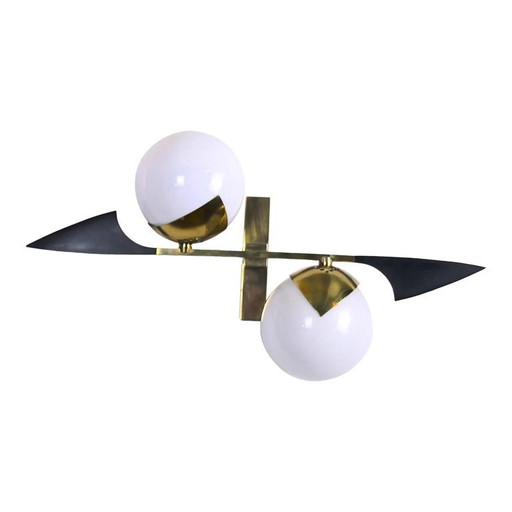 Mid 20th Century Maison Arlus, Brass Glass Wall Light, France, Mid-Century