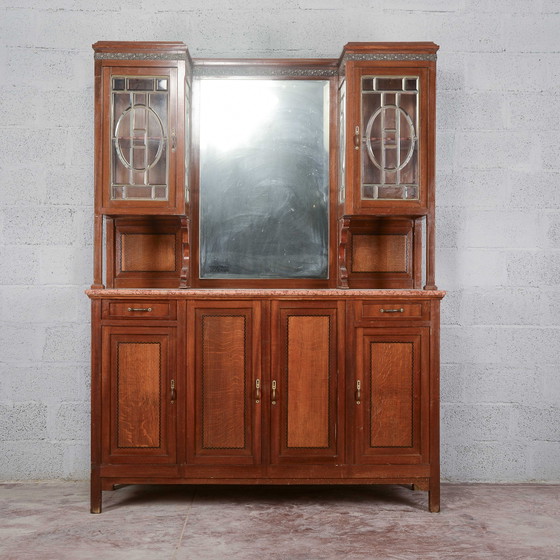 Buffet deux pièces avec miroir et 2 tiroirs – Vaisseliers, Art Nouveau (photo 5 of 18)