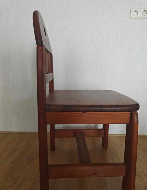 Image 1 of Table and 4 chairs Scandinavian 70s solid pine brutalism/rustic modern