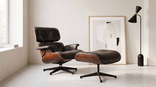 Vintage Eames Lounge Chair & Ottoman – Vitra – fauteuils, Leather, Wood