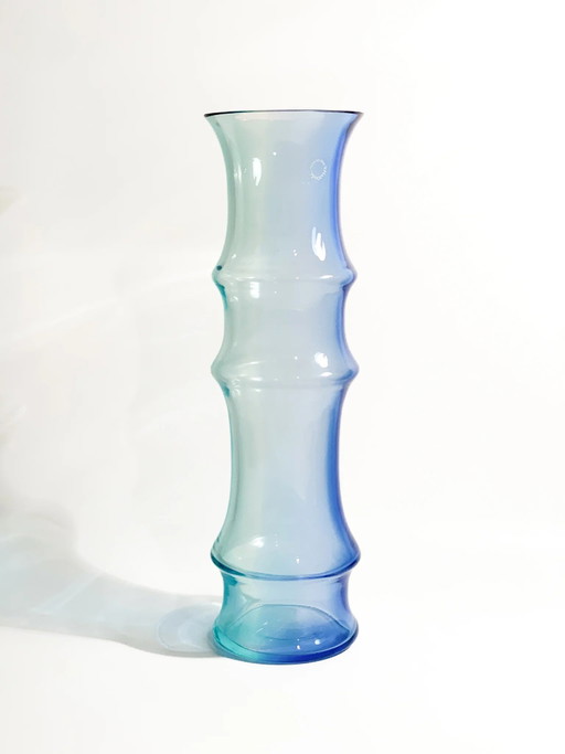 Murano Glasvase in Hellblau und Blau von Nason Bamboo, 80er Jahre