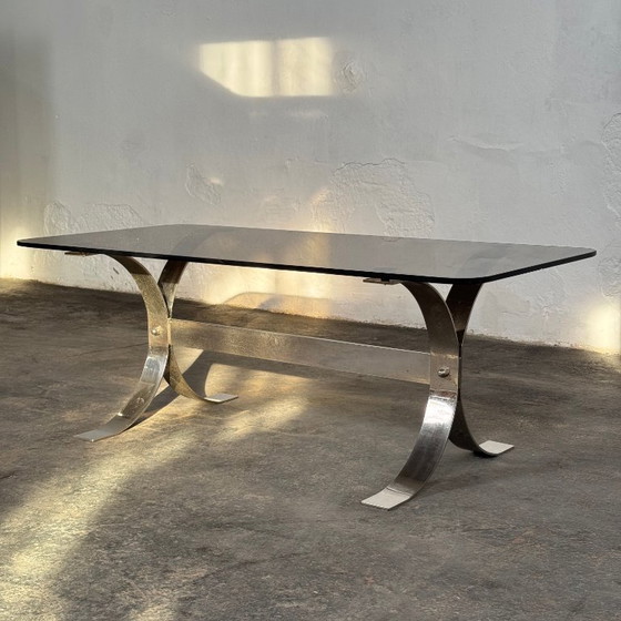 Image 1 of Retro salontafel van staal en glas, jaren 60