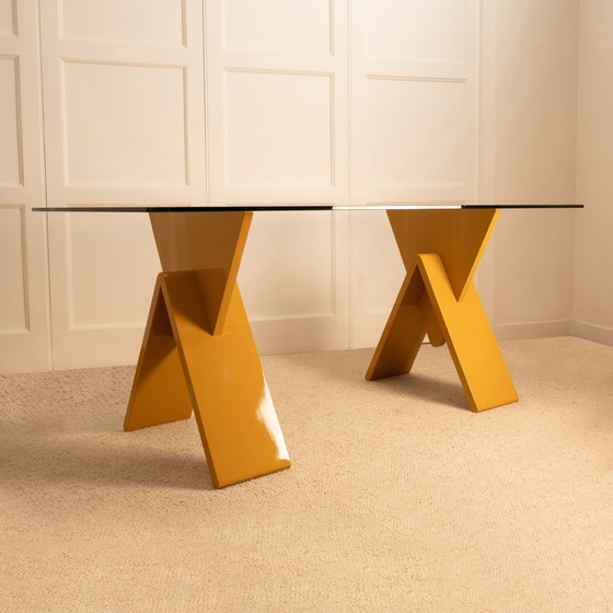 Image 1 of Lacquered & Glass Dining Table / Desk