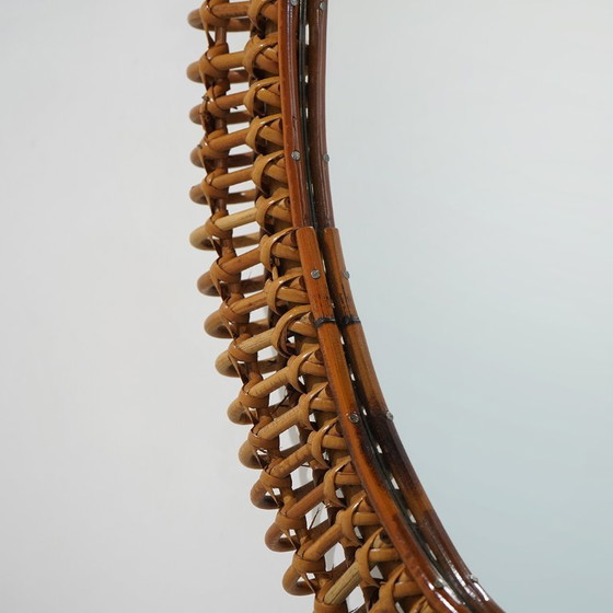 Wall mirror with rattan frame, 1950s – Glass (photo 10 of 11)