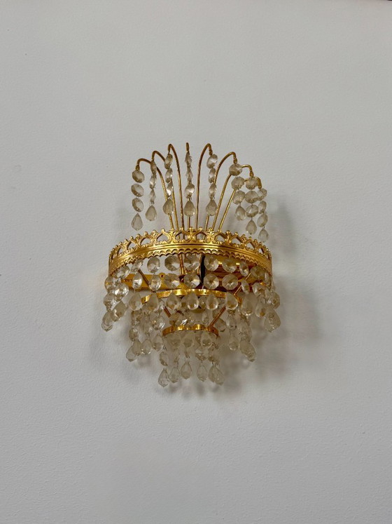 Image 1 of Paire d'appliques murales vintage, verre et laiton, Suède 1970