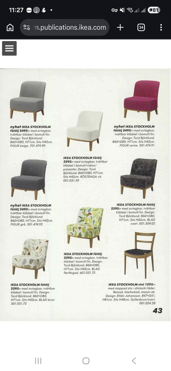 Image 1 of Set of 2 IKEA Stockholm Easy Chairs 2008