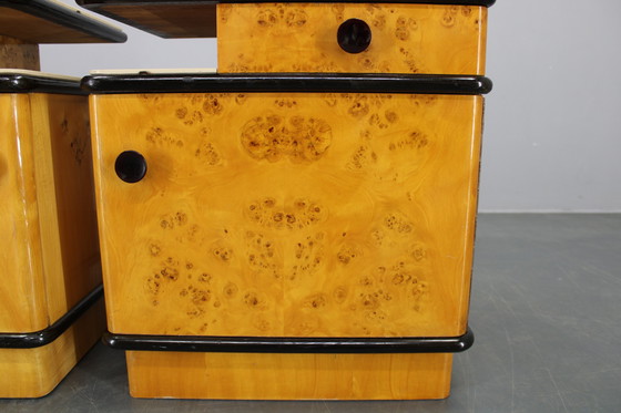 Image 1 of 1950s Pair of Bedside Tables/Nightstands in Birch Finish, Czechoslovakia