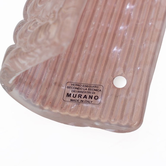 Image 1 of Coppia di applique da parete moderne in ottone italiano e vetro di Murano con texture rosa chiaro