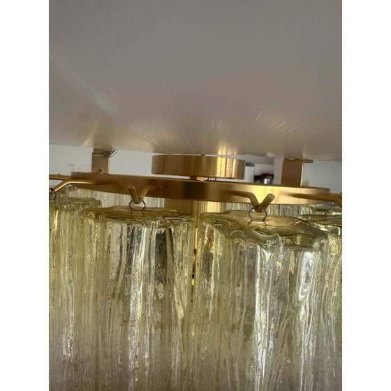 Image 1 of Handcrafted Contemporary Flush Mount in Gold with Amber Murano Glass