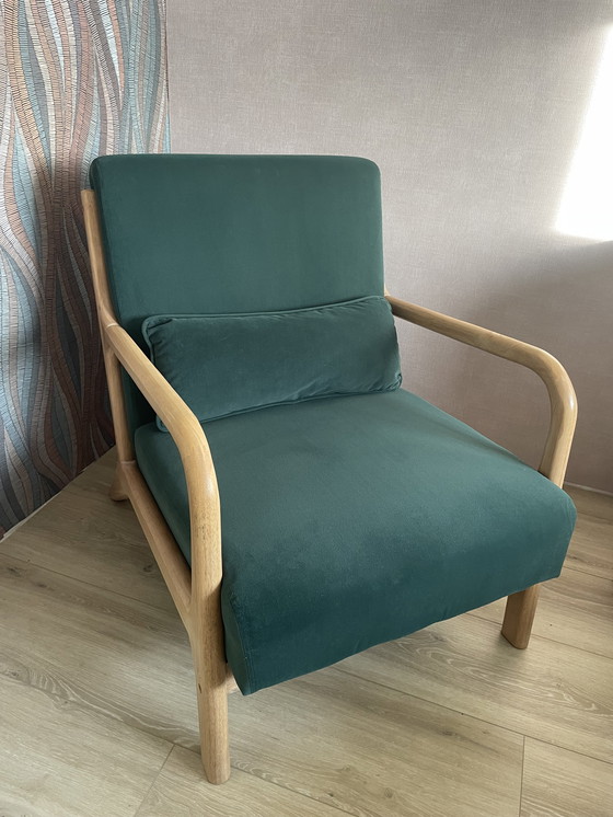 Image 1 of Woood Armchair Mark Velvet Green