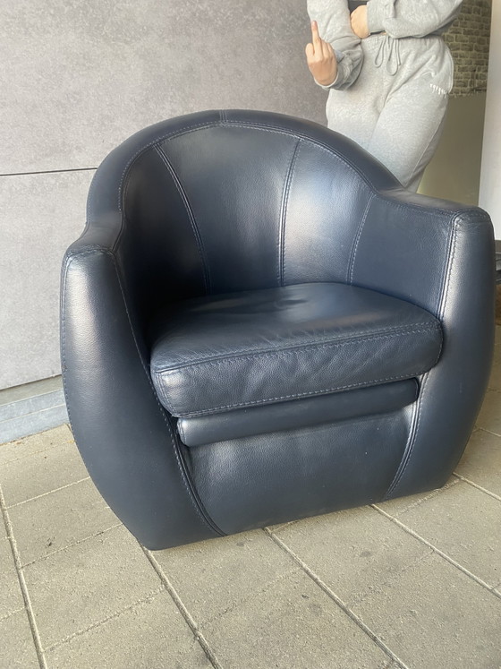 Image 1 of Blue leather Aviator armchair