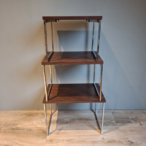 Image 1 of Tables gigognes style Mid-Century Chrome et Palissandre. Ensemble de 3.