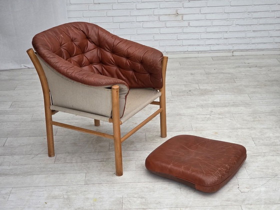 1970s, Swedish design by Gunnar Kentemo, armchair model G7 Pedro, leather., Wood, Brown, Mid Century Modern (photo 6 of 15)