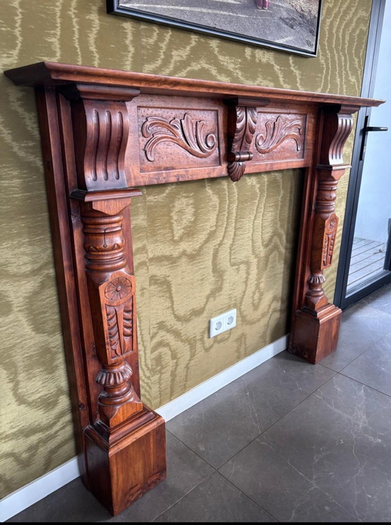 Image 1 of Beautiful Antique Wooden Fireplace Surround – Richly Decorated