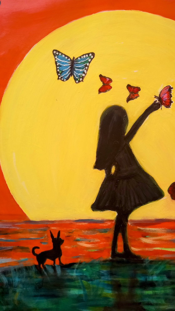 Image 1 of T. van Steenbergen. New "Girl with Butterflies" 100 x 120 cm