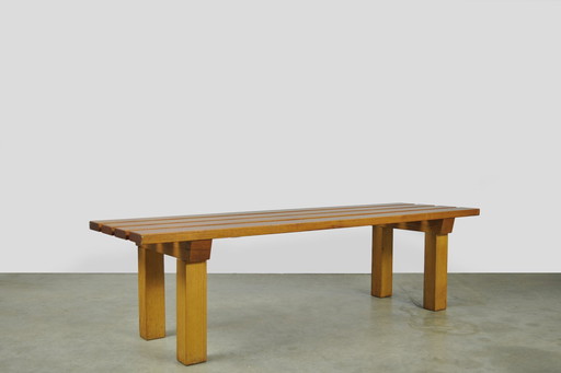 Vintage handmade robust slatted BENCH, Netherlands 1970s