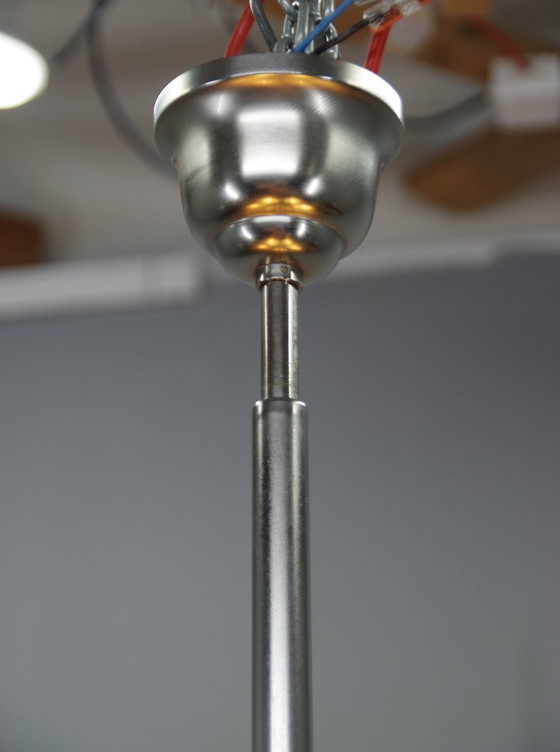Image 1 of Uitzonderlijke Art Deco functionalistische kroonluchter met vernikkelde afwerking, jaren 1930