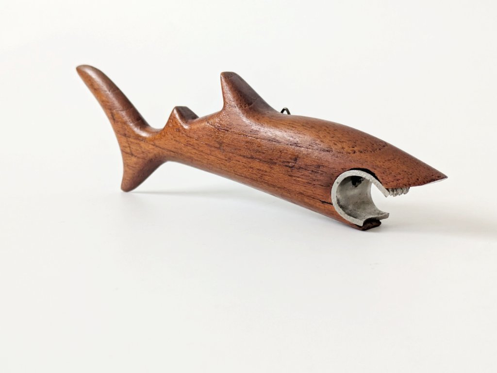 Midcentury Danish Teak Shark Bottle Opener, 1960s Sculptural