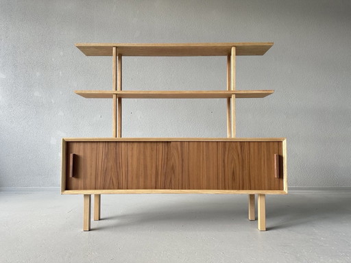 Wandmeubel du milieu du siècle / Japandi stijl/ massief essenhout / teck plus fin