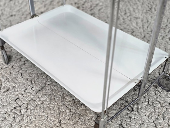 Image 1 of Vintage Foldable and Mobile Chrome Steel ‘Dinett’ Serving Trolley with 2 White Layers by Gerlinol, Germany, 1970s. 