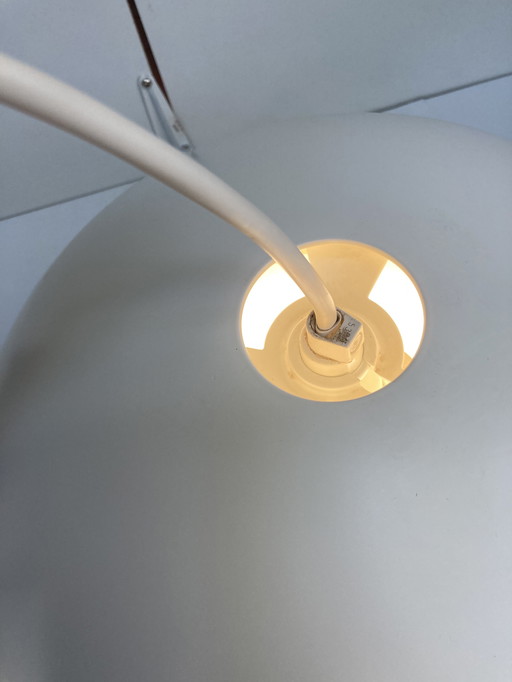 Large IKEA pendant light in white lacquered metal in the shape of a vintage half-moon