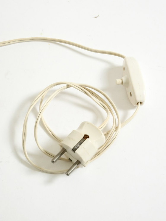 Image 1 of Original 1950s brass tripod table lamp with a perforated metal lampshade