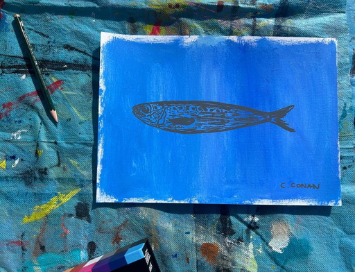 Sardinas en acrílico 30 x 21 cm