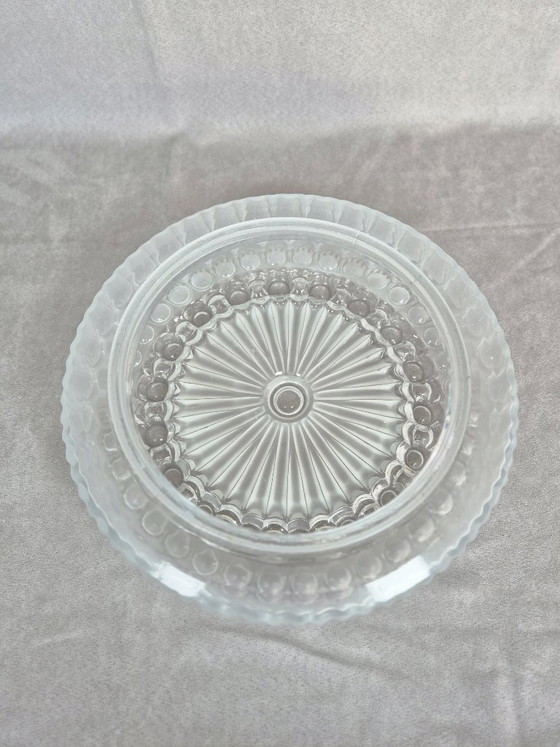 Image 1 of Vintage Pressed Glass Flush Mount Ceiling Light, Mid-Century Style, 2x E27, 29.5 cm