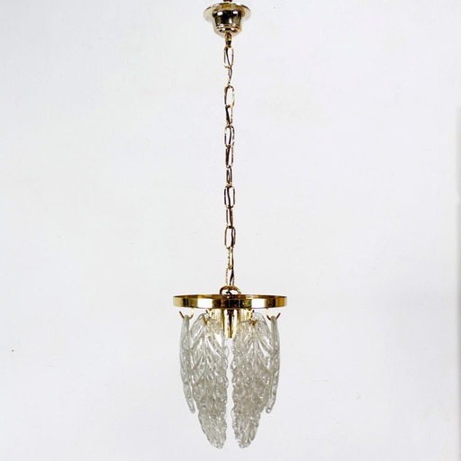 Italiaanse messing en Murano glazen plafondlamp in de stijl van Mazzega, 1970